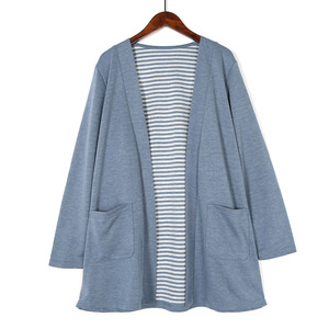 2022春季新品中长款无领无纽扣长袖开衫日系逛街通勤百搭针织上衣