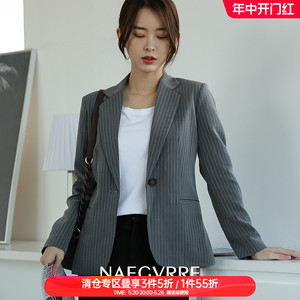奈格薇儿小个子灰色西装外套女2023韩版气质百搭修身显瘦条纹西服