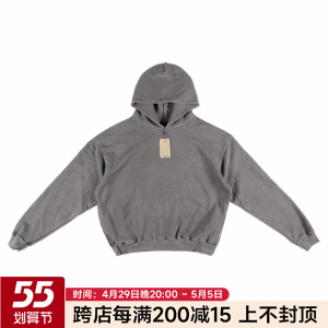 yeezy season6 侃爷同款 水洗 做旧 经典 纯色 套头 拉绒帽衫