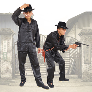汉奸服装男翻译官特务抗战剧演出服黑色土肥斧头帮表演服成人