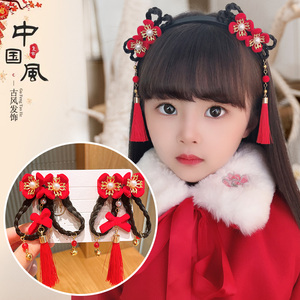 儿童过年发饰可爱中国风宝宝发卡假发辫子头饰小女孩新年女童发夹