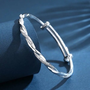 香港正生银饰足银9999时尚百搭磨砂扭纹手镯女小清新闺蜜纯银镯子