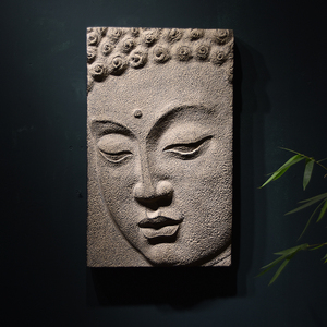 仿古中式禅意空间茶室装饰品如来观音佛像墙上挂件壁饰立体佛头