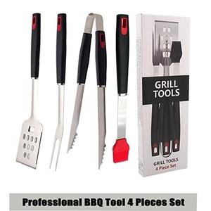 BBQ Grill Tools Set of 4 不锈钢烧烤铲叉子刷子夹子工具4件套装