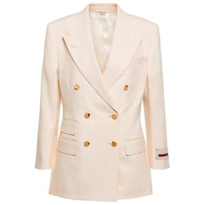 gmy2022春夏 gucci 米白色 马海毛混纺 双排扣 女士 西装外套