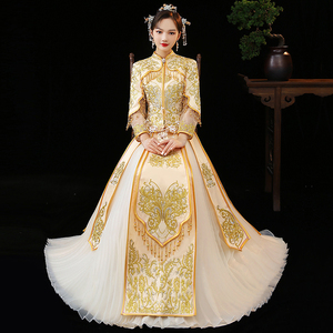 秀禾服新娘2021年新款结婚冬季香槟色秀和服女龙凤褂修身显瘦秀禾