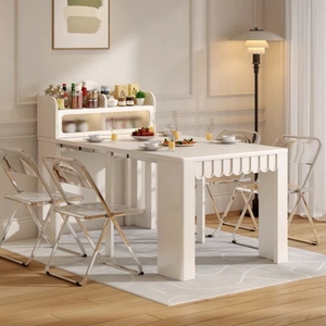 小户型家用折叠餐桌现代简约多功能可伸缩餐枱储物餐边柜一体组合