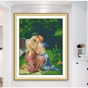 十字绣2021新款客厅情侣卧室装饰画天使浪漫亲吻油画性感半裸刺绣
