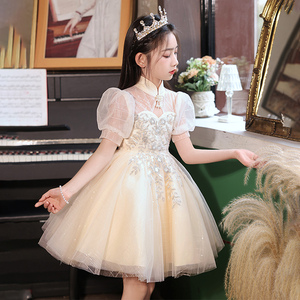 钢琴演奏服女童演出服小众轻奢生日公主裙晚会主持人儿童高端礼服