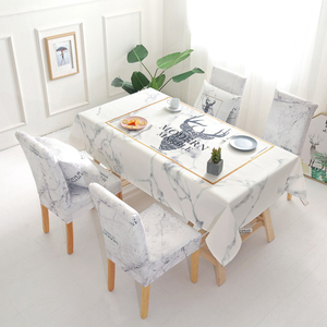 2024餐桌椅子套罩椅垫套装家用大理石白色北欧简约茶几桌布凳子套