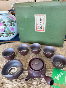 限定特价 日本制 万古烧 升龙造 手工制作 整套茶具 茶壶 2-315