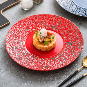 红色盘子结婚陶瓷高级感轻奢菜盘家用中式网红创意餐具牛排西餐盘