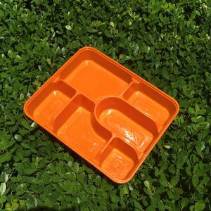 惠盛新款黑色一次性打包盒六格快餐盒自助餐盘外卖6格透明盒150套