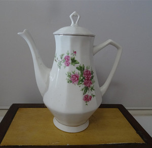 古董老茶壶茶具白瓷花卉多棱壶执壶80年代国民老家用全品实拍照