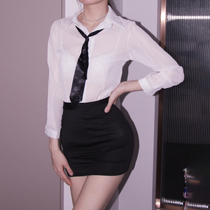 情趣制服ol性感女秘书包臀裙紧身超短裙教师有领带诱惑职业套装