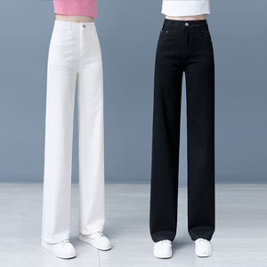 直筒牛仔裤女夏季新款今年流行的白色休闲裤高腰显瘦窄版阔腿裤子
