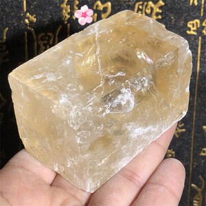 天然冰洲石原石黄色方解石  矿物教学标本石   小款  一物一图