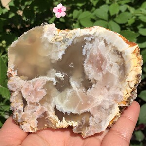 天然樱花玛瑙原石切片   原矿带皮玛瑙切片     一物一图