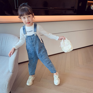 女童牛仔背带裤2021新款儿童韩版牛仔裤时髦休闲背带裤小女孩长裤