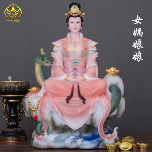 女娲娘娘神像汉白玉大地之母始母创世神佛像蛇蟒真身佛像供奉摆件