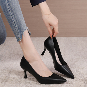 黑色高跟鞋女夏职业细跟不累脚2022春秋新款尖头单鞋女高跟7厘米