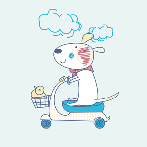 骑电动车的小狗萌可爱儿童衣服烫画贴个性衣服贴画热转印烫印贴花