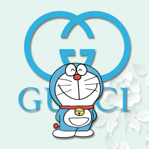 卡通日系动漫哆啦a梦蓝色gu联名奢侈牌子热转印烫画贴柯式烫画图