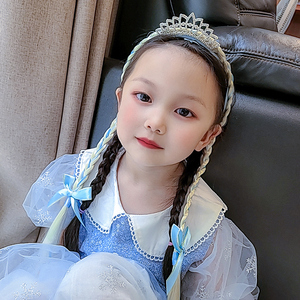 儿童冰雪奇缘假发头箍女童皇冠发箍双麻花辫子公主头饰宝宝礼物