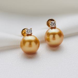 【经典戴妃款】永妍珍珠天然南洋金珠海水珍珠18k金钻石耳钉