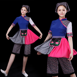 搞怪伴娘服新款村姑花衣服女碎花阿庆嫂表演民族风采茶舞演出服装