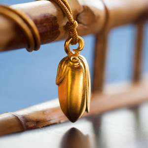 金米黄金米粒吊坠硬金大米挂坠富贵平安生财礼物稻米项链财源滚滚