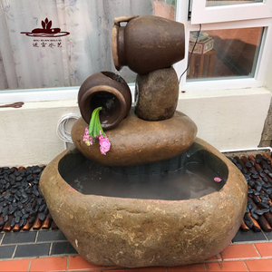 鹅卵石假山流水喷泉鱼池户外庭院风水招财真原石头水景观石槽摆件