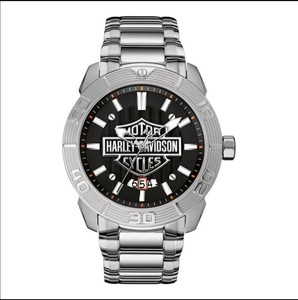 哈雷戴维斯harley davidson 76b169男士石英手表浮雕表盘银色钢带