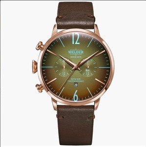 威德welder moody wwrc314光致变色玫瑰金深棕皮表带男女手表石英