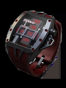 原装德文devon tread 2 诛戮奢侈男士机械手表黑色不锈钢红皮革带