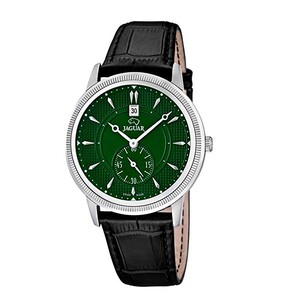 捷豹jaguar j664/3硬币边缘不锈钢防刮蓝宝石皮革男士手表腕表