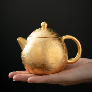 陌炎 龙凤泡茶壶纯手工24k鎏金纯金高端茶具原矿宜兴紫砂壶单壶