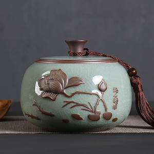哥窑汝窑茶罐陶瓷茶叶罐密封罐精品高档茶叶储存罐茶台摆件储物罐