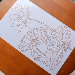 晗颖手工刺子绣模板茶席荷花荷叶中国风拼布刺绣刺子绣模板材料包