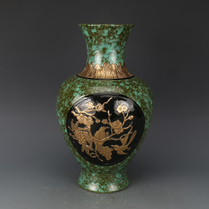 大清乾隆年制炉钧釉描金花鸟瓶 古董古玩收藏品 仿古瓷器摆件