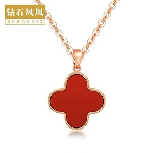金六福官方旗舰店18k玫瑰金四叶草项链女au750彩金锁骨链钻石吊坠