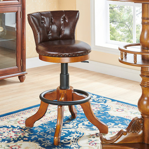 欧式吧台椅实木酒吧椅子升降旋转吧凳复古前台高脚凳子美式吧椅