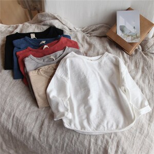 初秋天衣服21秋男童女童竹节棉全棉宽松长袖t恤宝宝儿童丅桖体恤