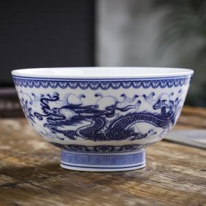 景德镇釉下彩青花瓷饭碗传统中国风龙纹餐具仿古碗家用粥碗小面碗