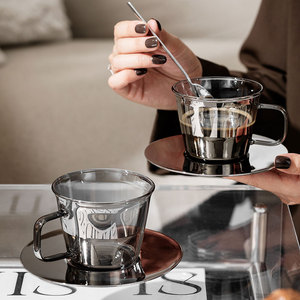 高颜值玻璃咖啡杯子轻奢咖啡杯子高档带勺精致ins下午茶杯碟套装