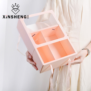 芯苼 创意韩式手提花盒 正方形长方形礼盒鲜花插花diy永生花牛皮