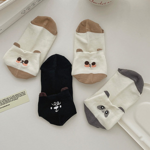 刺绣熊猫袜子女夏季薄款纯棉短袜ins潮后跟立体小耳朵可爱小熊袜