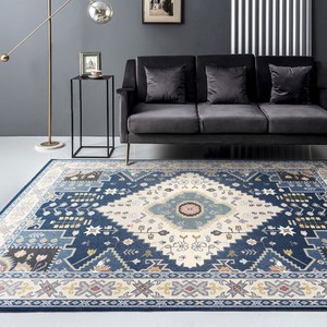 波西米亚地毯客厅沙发茶几垫卧室美式复古摩洛哥波斯风蓝色可擦洗