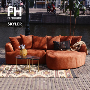 FH复古风雪尼尔绒布艺沙发意式极简小户型中古北欧三人位直排沙发