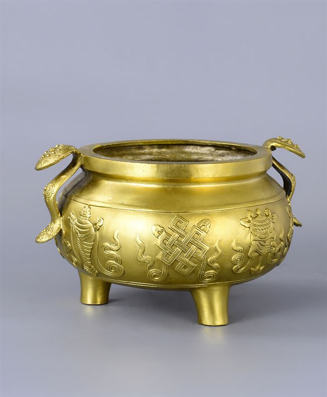纯铜八宝香炉财神爷专用香薰炉盘香家用供佛三足香炉四方鼎佛具